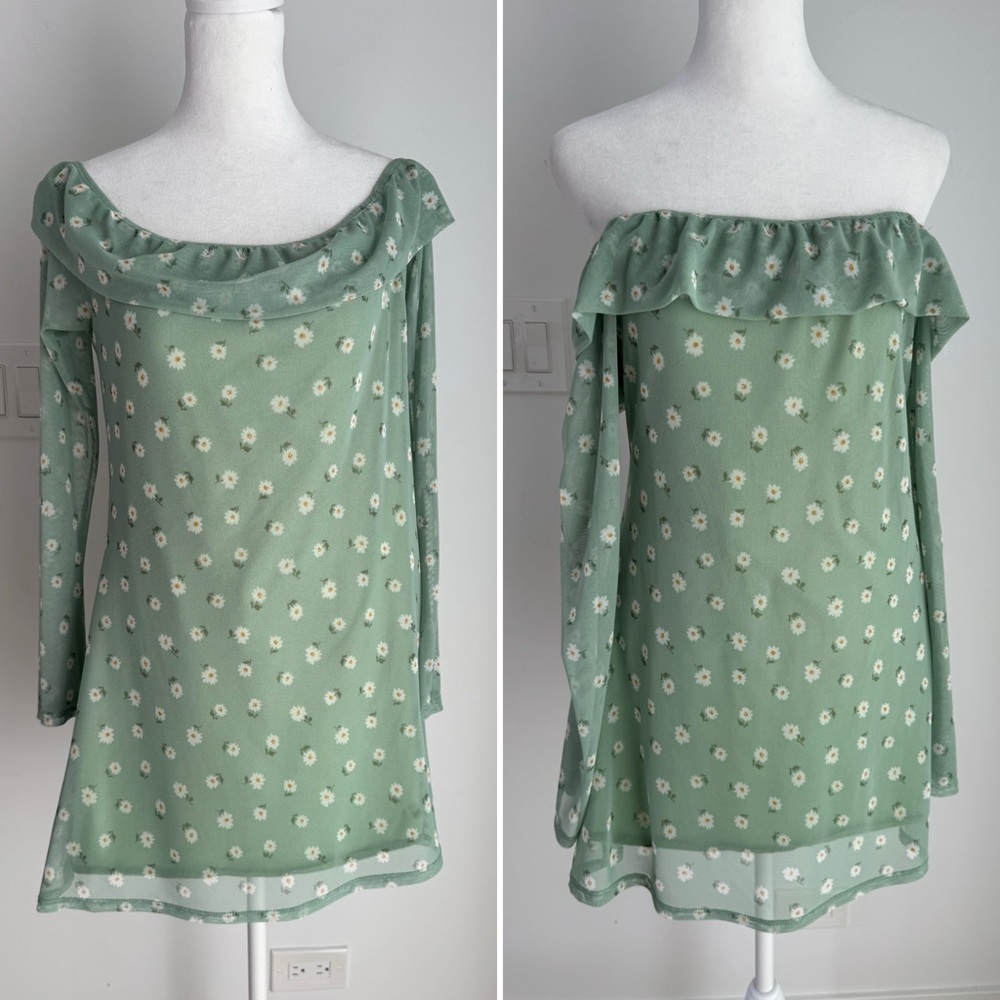 See‎ you Monday Sheer Daisy Pastel Floral Mini Dress Size XL Y2K
